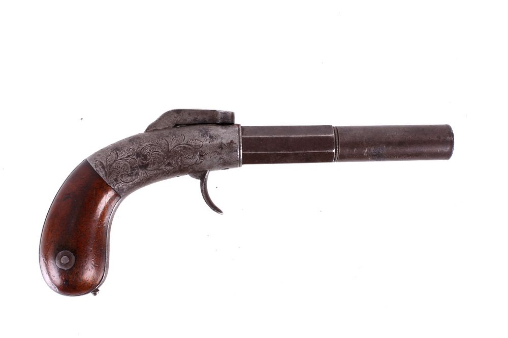 Appraisal: Engraved Bacon Co Bar Hammer Caliber Pistol For your consideration