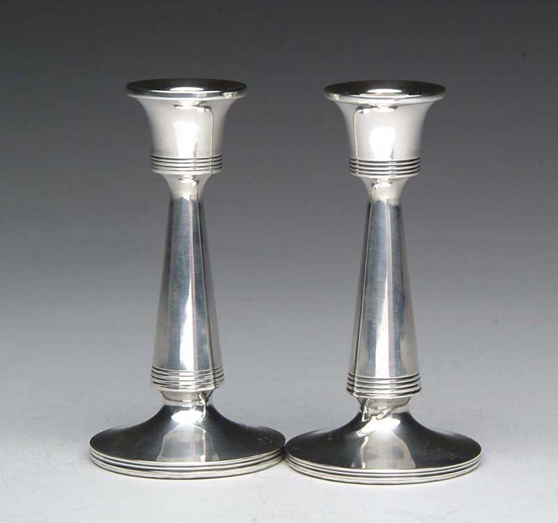 Appraisal: PAIR OF MINIATURE STERLING SILVER CANDLESTICKS Birmingham England circa marked