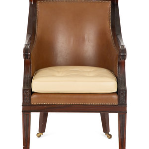 Appraisal: A Regency Style Mahogany Brown Leather Upholstered Library Chair th