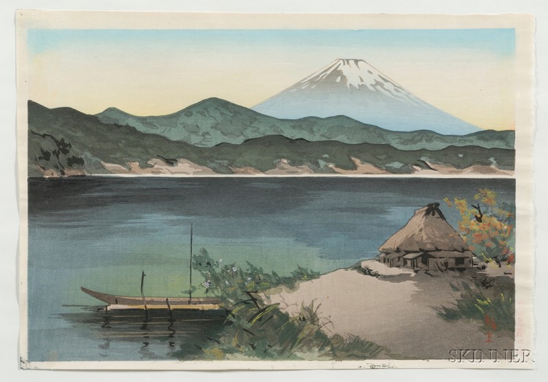 Appraisal: Kodama Kibo Fishing Boats and Cottage by a Lake near