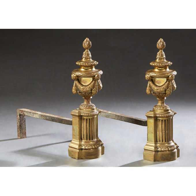 Appraisal: Pair of French Neo Classical Gilt Bronze and Iron Chenets