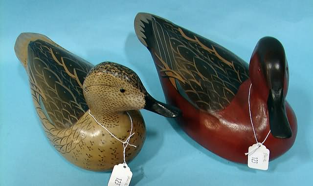 Appraisal: Pair of Cinnamon Teal Gunning-style decoys stamped WRG and Hall