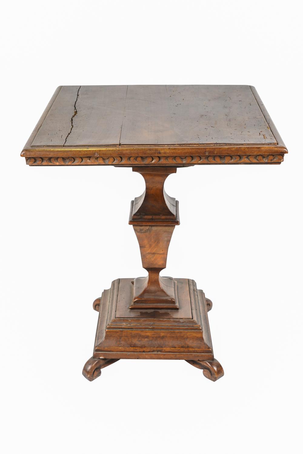 Appraisal: NEOCLASSIC STYLE WALNUT OCCASIONAL TABLE th century the square top