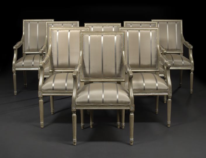 Appraisal: Suite of Eight Louis XVI-Style Silver-Gilt Beechwood Dining Armchairs each