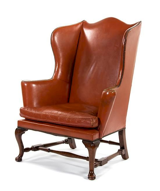 Appraisal: A George III Style Leather-Upholstered Mahogany Armchair A George III