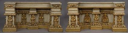 Appraisal: Pair of George II-Style Carved Painted and Parcel-Gilt Consoles in