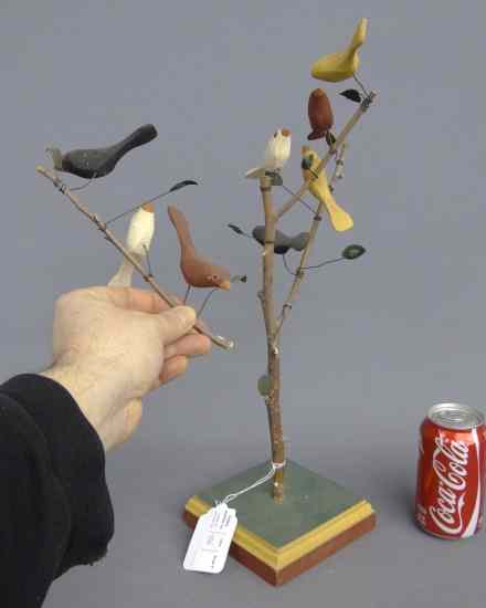 Appraisal: Polychrome painted bird tree As found