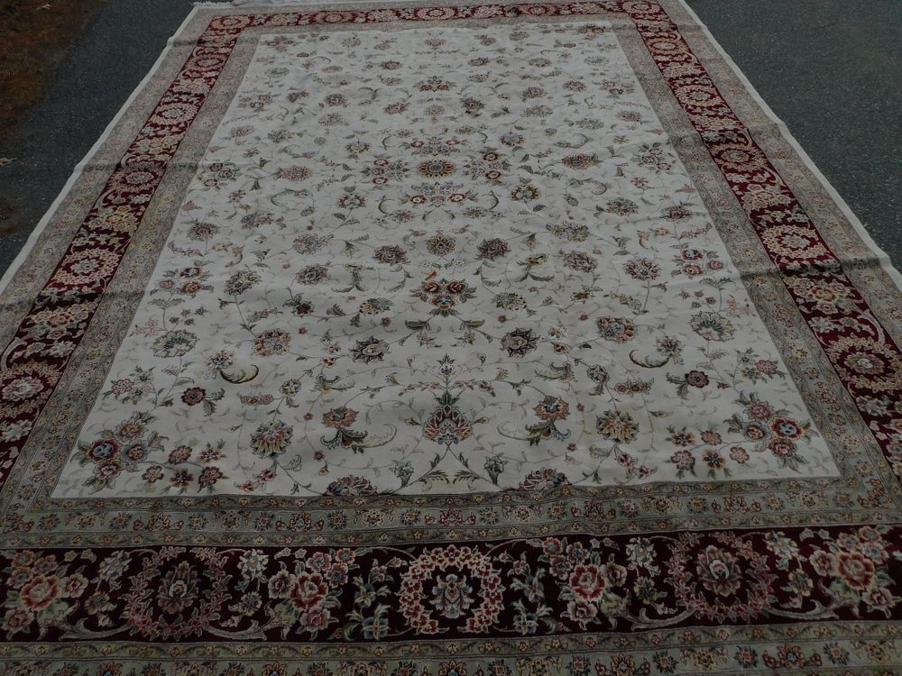 Appraisal: VINTAGE IVORY KIRMAN CARPET Vintage Indo-Kirman room size rug with