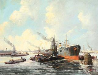 Appraisal: BESSIE KENNEDY HARBOR SCENE PAINTING BESSIE HYDE KENNEDY American -