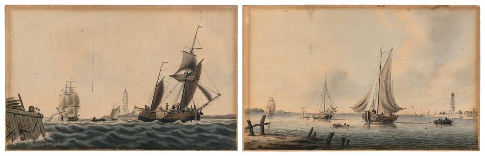 Appraisal: TWO MARITIME WATERCOLORS X AND X UNFRAMED TWO MARITIME WATERCOLORS