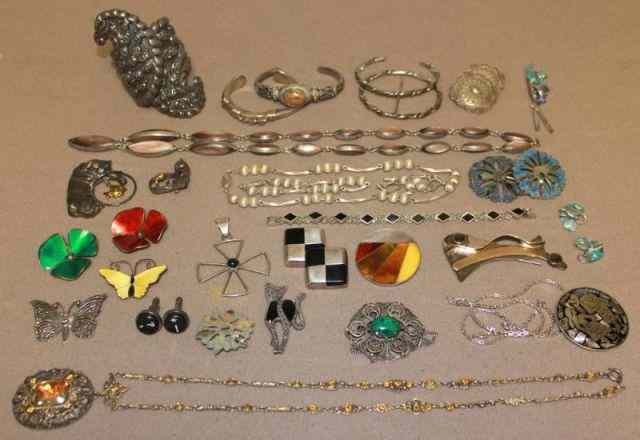 Appraisal: Large Lot of Vintage Sterling Jewelry Includes a Mexican cuff