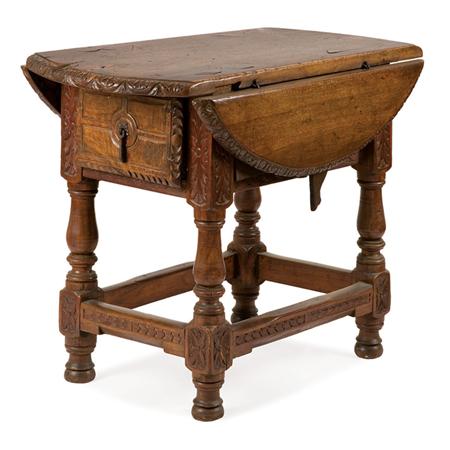 Appraisal: Continental Baroque Style Walnut Drop-Leaf Occasional Table Estimate nbsp nbsp