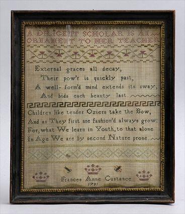 Appraisal: TWO AMERICAN NEEDLEWORK SAMPLERS The larger by Frances Anne Constance