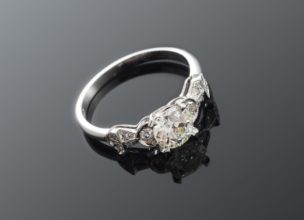 Appraisal: PLATINUM RETRO DECO DIAMOND ENGAGEMENT RING Centering an Ct old