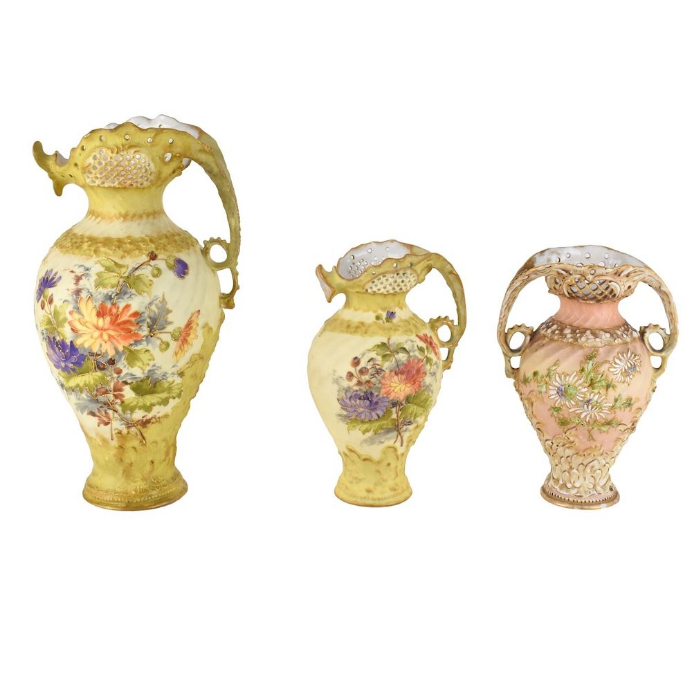 Appraisal: Three Turn Teplitz Porcelains Three Art Nouveau Turn Teplitz Porcelains