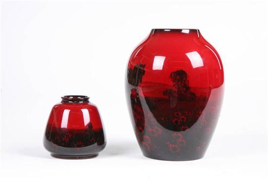 Appraisal: TWO ROYAL DOULTON FLAMBE' VASES Circa 's Bulbous form with