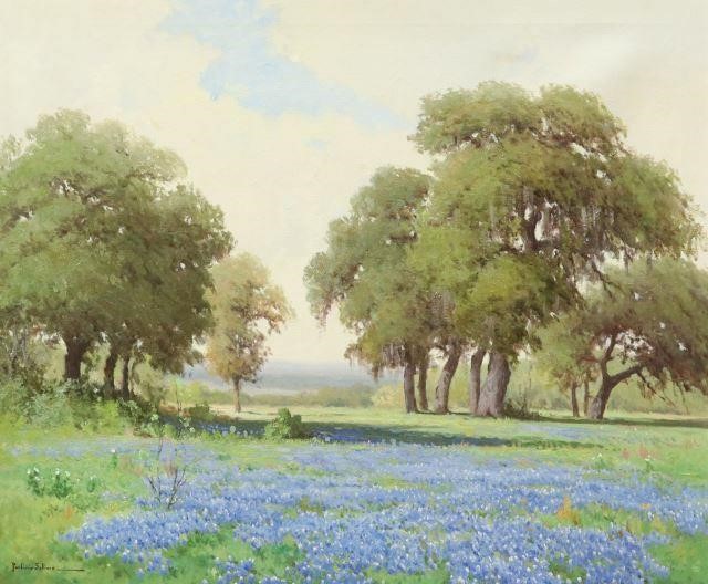 Appraisal: Framed oil on canvas painting Bluebonnets and Live Oaks signed