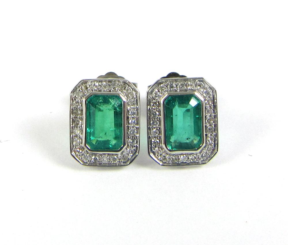 Appraisal: PAIR OF ART DECO EMERALD AND DIAMOND EARRINGS each k