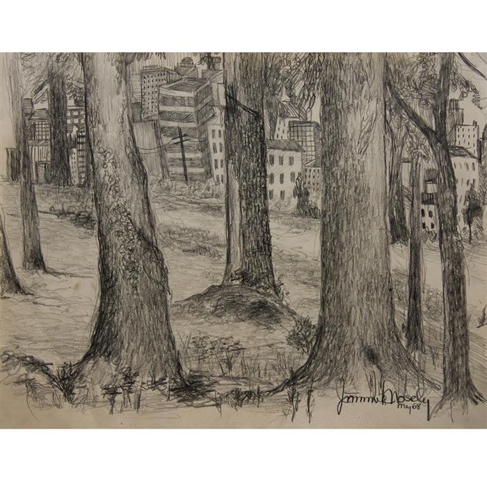 Appraisal: Jimmie Mosely American - View from the Parkpencil drawing signed