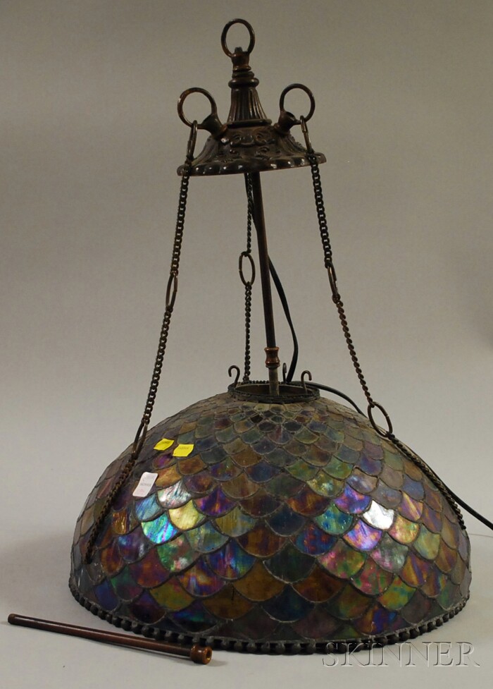 Appraisal: Leaded Iridescent Art Glass Fish Scale Pattern Hanging Lamp Shade