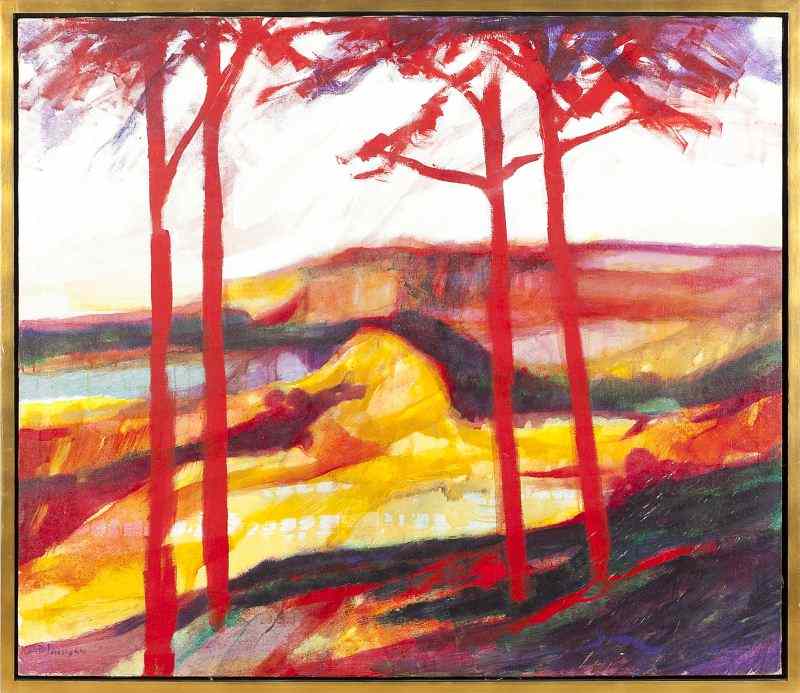 Appraisal: A B Jackson VA - ''Red Landscape''acrylic on canvas signed