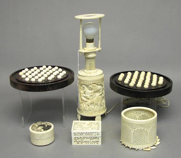 Appraisal: Ivory and Bone Carvings Including two Chinese wood and ivory