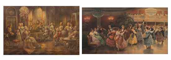 Appraisal: A Pair of Prints depicting social scenes Largest x inches