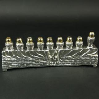 Appraisal: Sterling Silver Parcel Gilt Hanukkah Lamp Menorah Sterling Silver Parcel