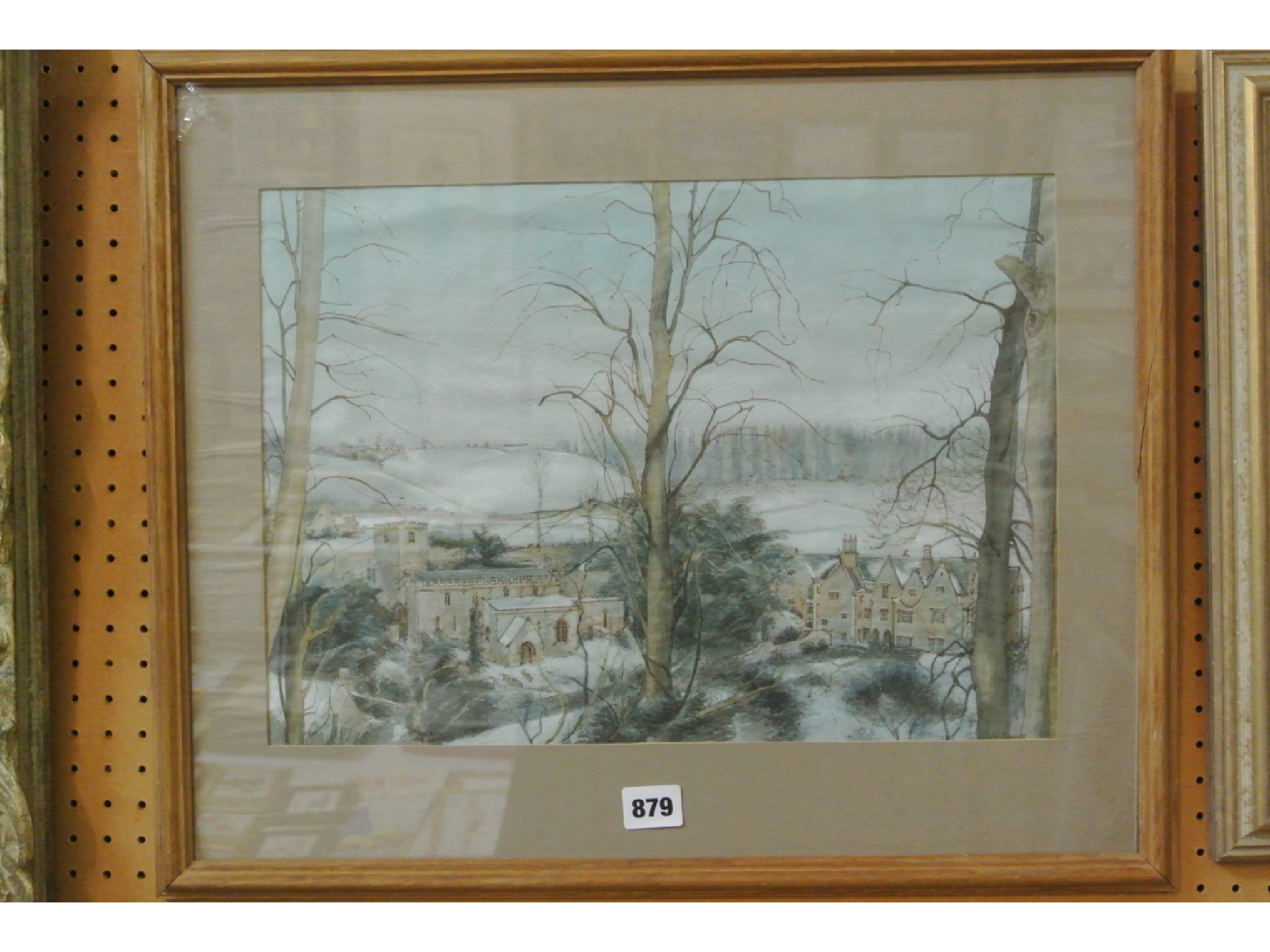 Appraisal: A gouache study of a winter scene at Bibury showing