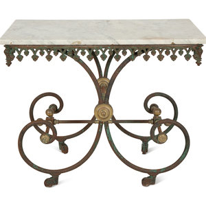 Appraisal: A French Patinated Iron and Marble Pastry Table Late th