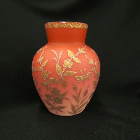 Appraisal: Webb Cranberry Art Glass Vase satin with gold butterfly floral