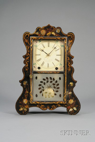 Appraisal: Papier-mache and Mother-of-Pearl Shelf Clock by Brewster Manufacturing Company Bristol