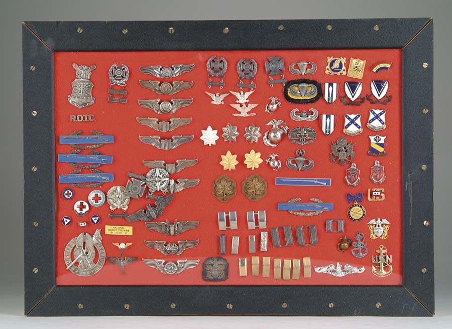 Appraisal: THREE FRAMES OF AIR FORCE BADGES PATCHES ETC Including wings