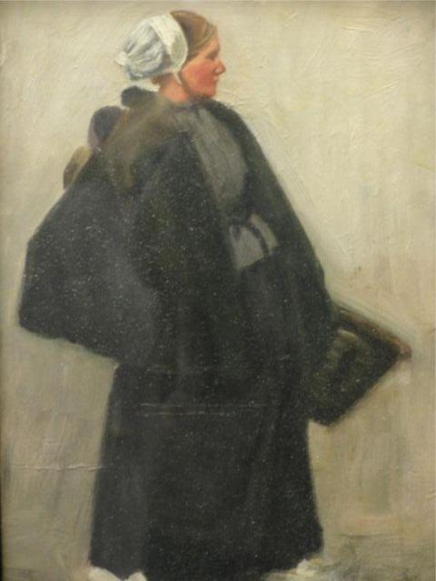 Appraisal: DUNCAN W Oil on Board Woman in a bonnet Signed