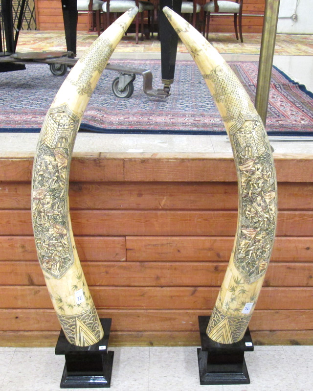 Appraisal: PAIR CHINESE PIECED BONE TUSK SCULPTURES tapered in the form