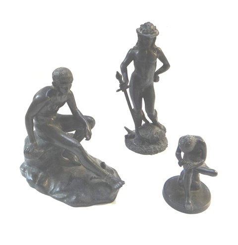 Appraisal: Three th century bronze figures Hermes atop a rocky outcrop