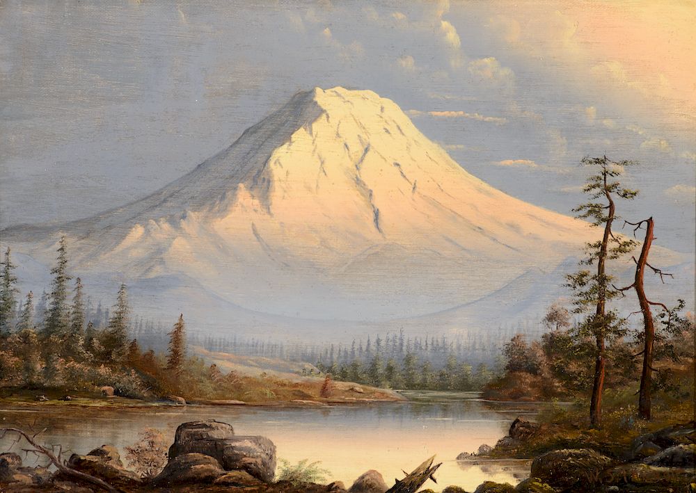 Appraisal: William Samuel Parrott Evening Mt Rainier Sunset Mt Hood Exclusive