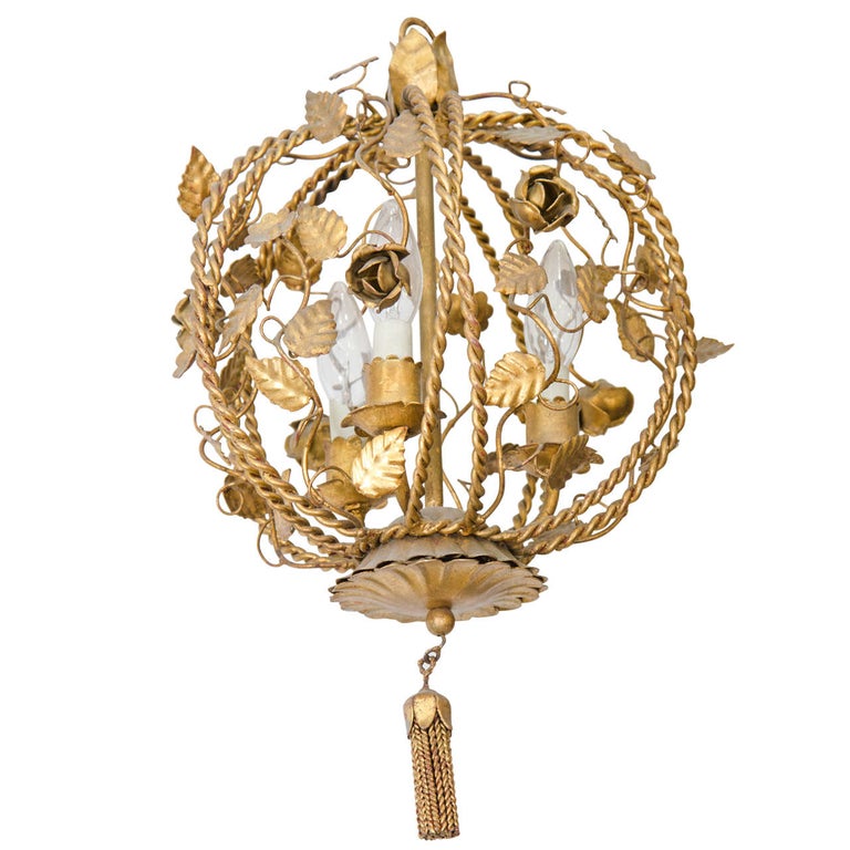 Appraisal: VINTAGE BRASS PETITE FLOWER LEAF MOTIF CHANDELIER A vintage petite