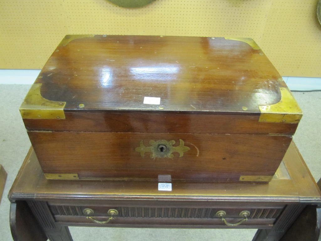 Appraisal: Mahogany and brass bound work box