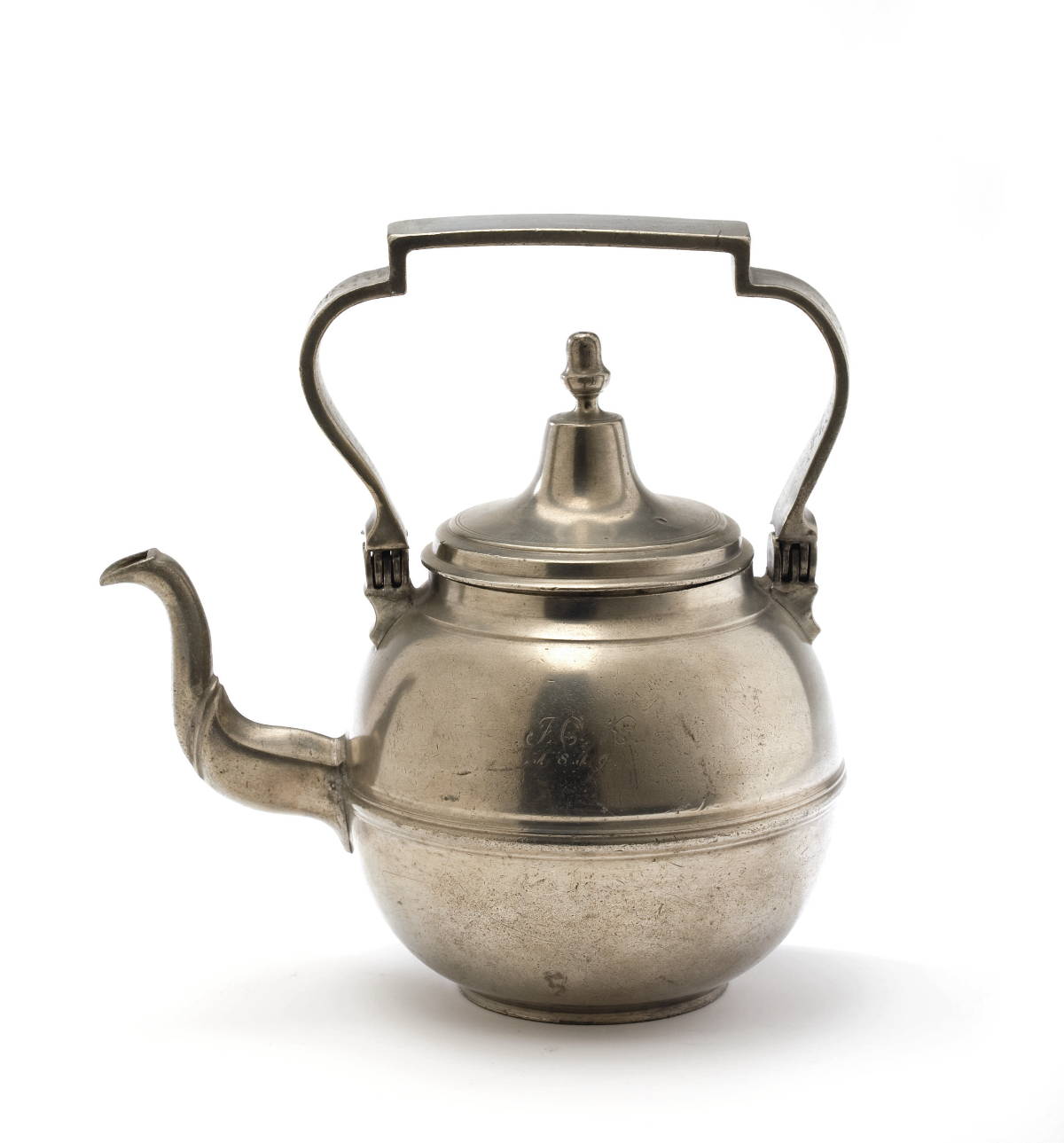 Appraisal: PEWTER DUTCH TEA KETTLE With swing handle and knopped finial