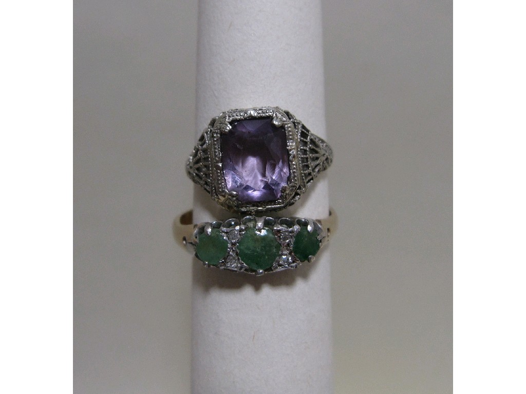 Appraisal: Lot comprising ct gold emerald and diamond set dress ring