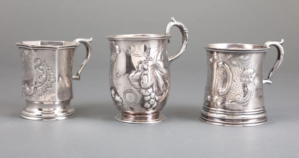 Appraisal: Three American Rococo Coin Silver Repousse Presentation Cups incl makers