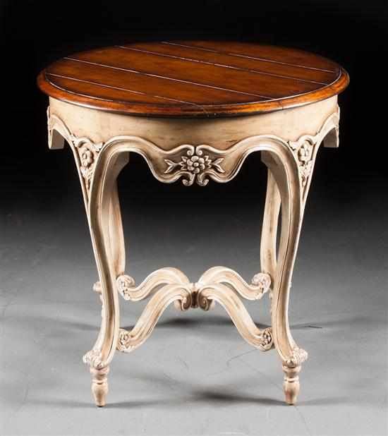 Appraisal: Moustiers Louis XV style painted and pickled wood round side