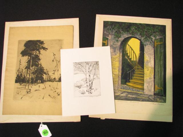 Appraisal: Group of three works on paper all unframed by various