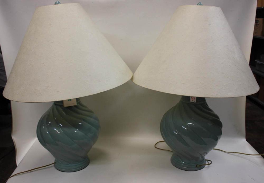 Appraisal: PAIR OF PORCELAIN TABLE LAMPS each with aqua blue crackle