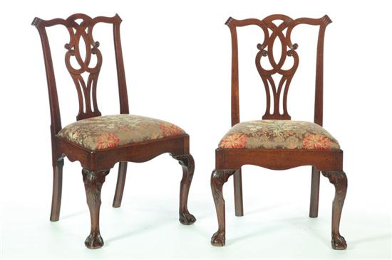 Appraisal: PAIR OF CHIPPENDALE SIDE CHAIRS American - walnut with old