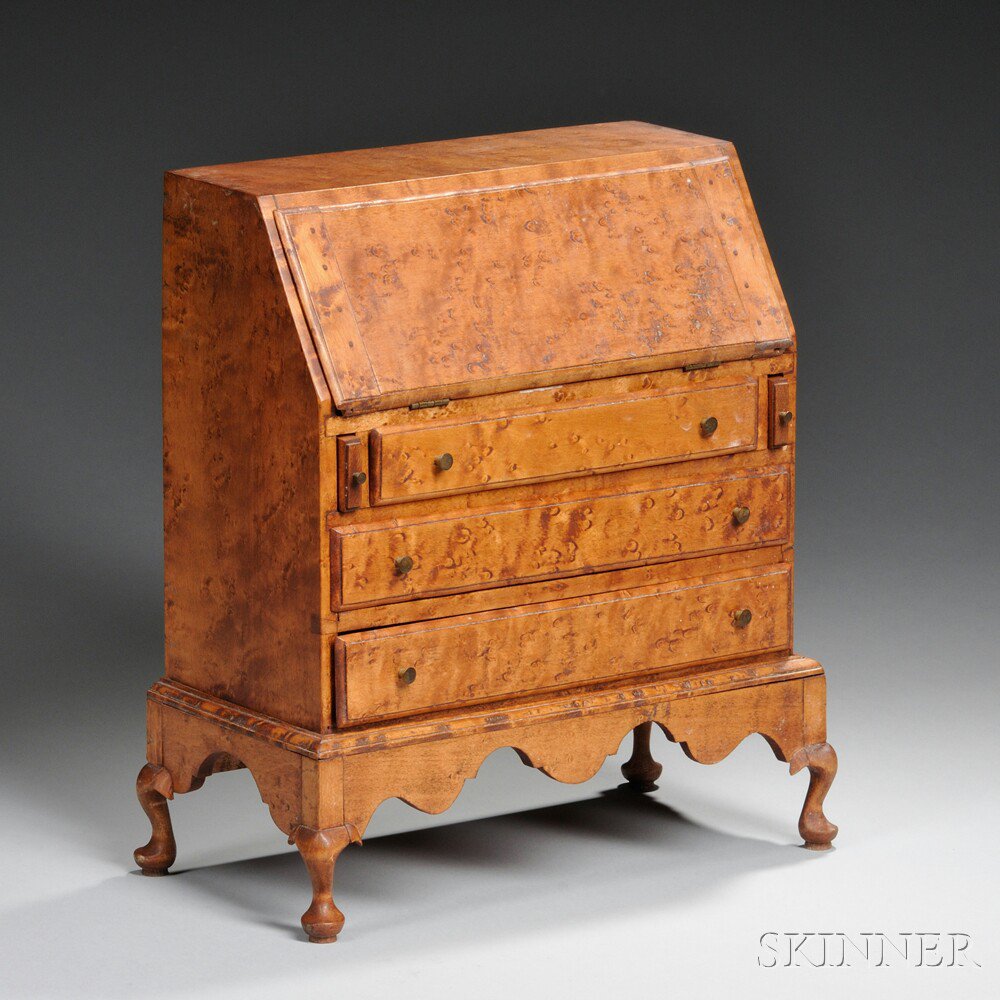 Appraisal: Miniature Queen Anne-style Bird's-eye Maple Chest on Frame the slant-lid