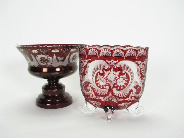 Appraisal: Bohemian Ruby cut to clear Compote Pillow Vase compote is