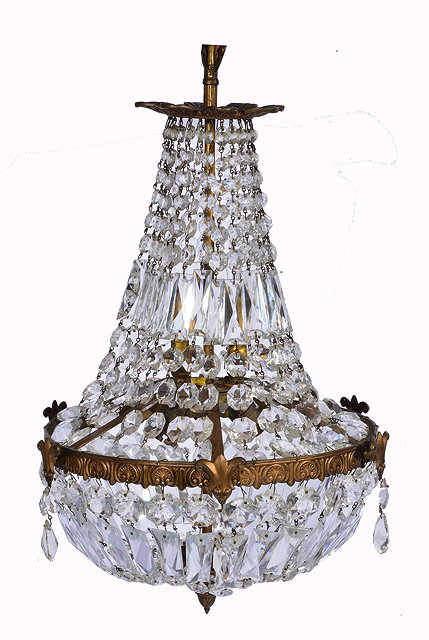 Appraisal: A LATE TH CENTURY GILT CUT GLASS DROP HANGING LIGHT