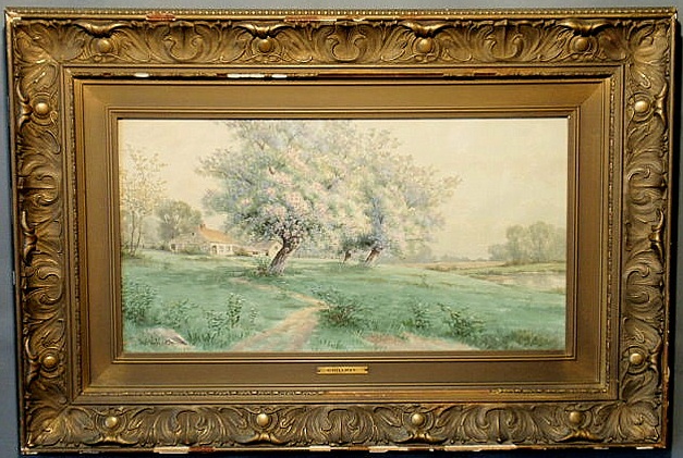 Appraisal: Chillman Philip Edward American - watercolor spring landscape with flowering